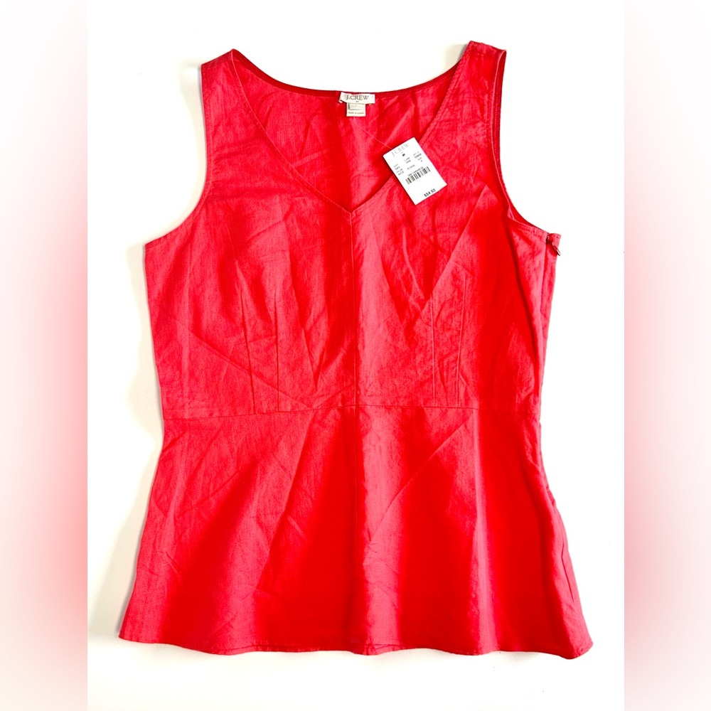 J. Crew Linen Blend Peplum Top Size 4 Coral Sleeveless Blouse NEW